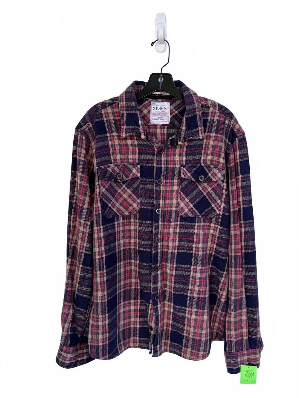 2MEN Men's Plaid Long Sleeve Button Front Soft Flannel Shirt XL 100% Cotton